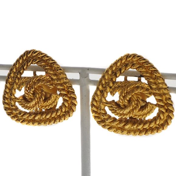 CHANEL Triangle vintage COCO Mark Earring gold Plated Gold Women - Picture 1 of 9